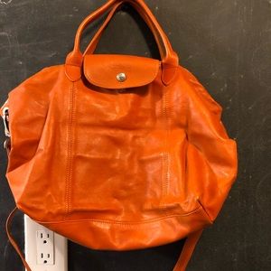 Le Pliage Cuir Orange Leather Satchel